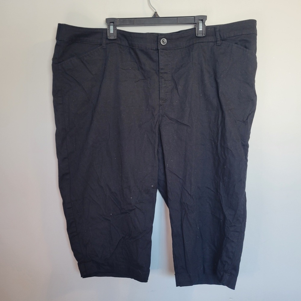 St Johns Bay Womens Black Capri Pants 30W Cotton Stretch Casual Crop Trousers